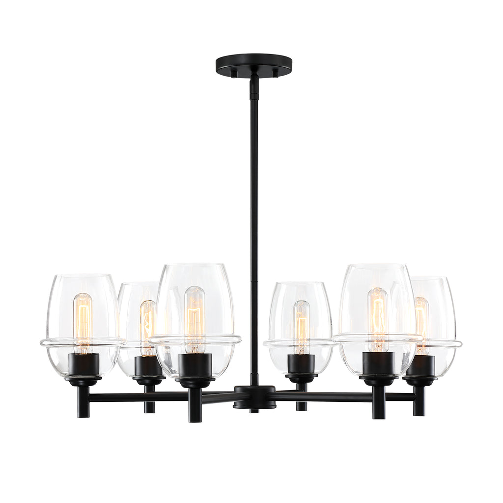 Summer Jazz 6-Light Matte Black Transitional Sputnik Chandelier for Dining Areas with No Bulbs Included