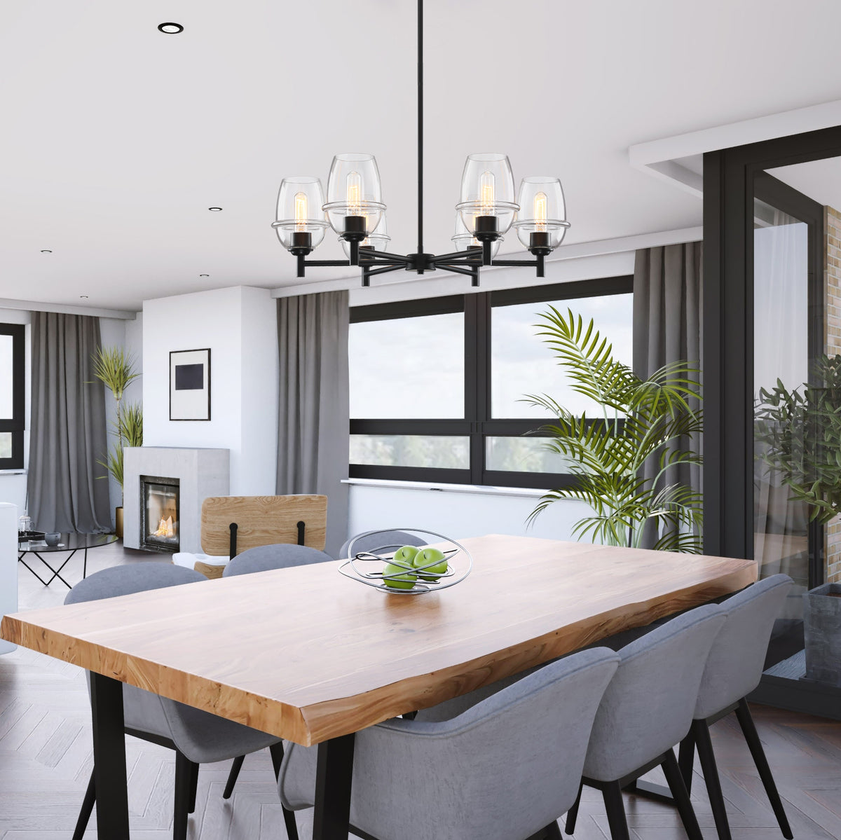 Summer Jazz 6-Light Matte Black Transitional Sputnik Chandelier for Dining Areas with No Bulbs Included