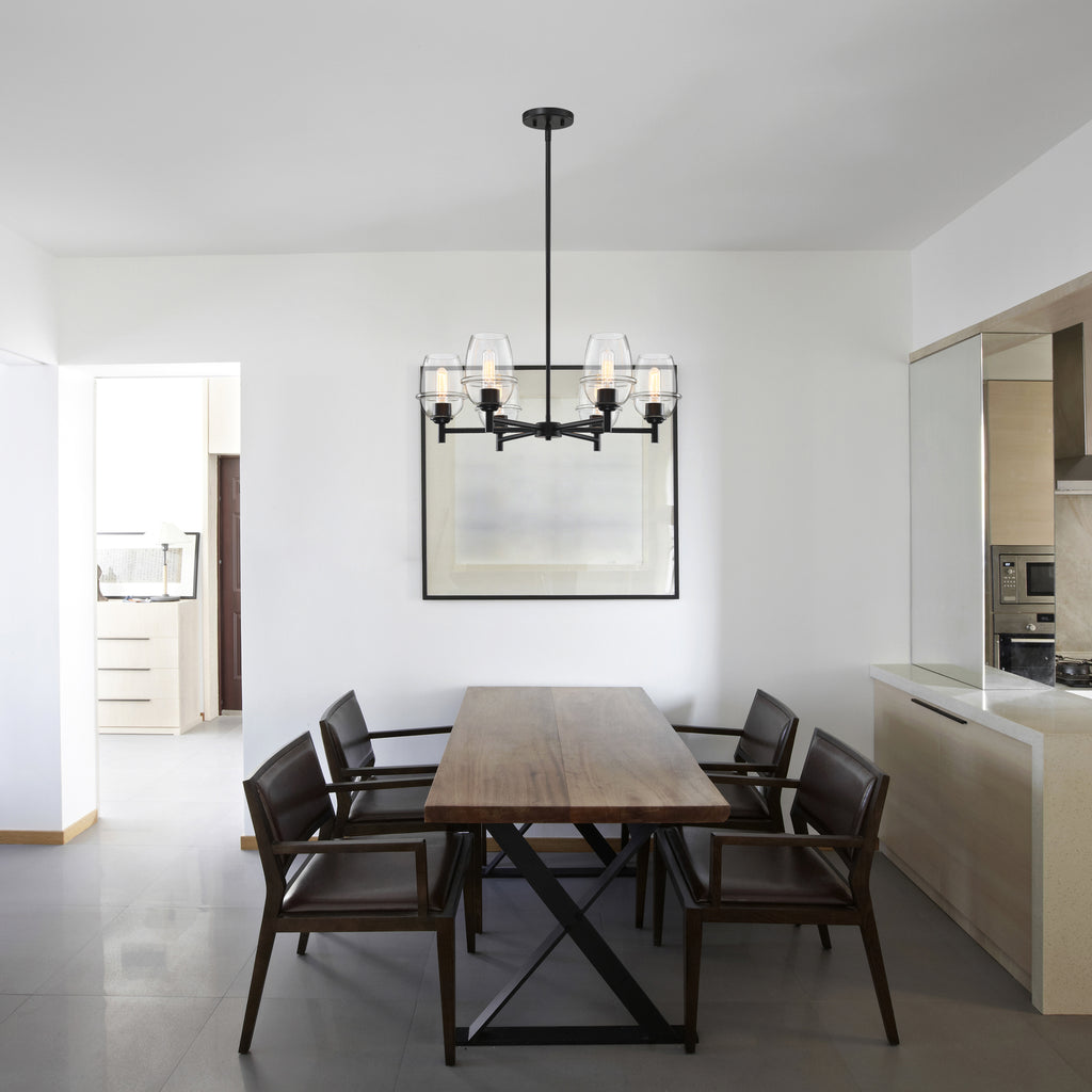 Summer Jazz 6-Light Matte Black Transitional Sputnik Chandelier for Dining Areas with No Bulbs Included