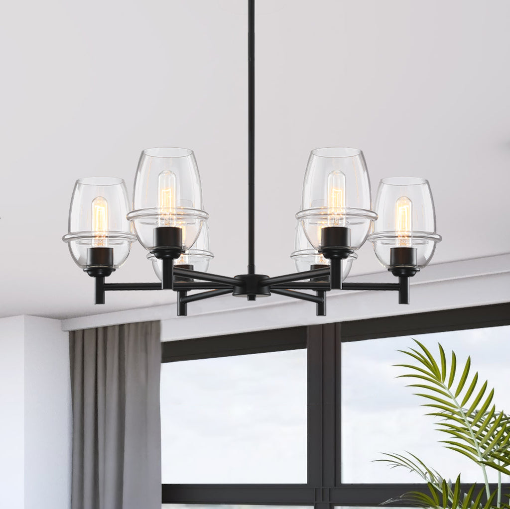 Summer Jazz 6-Light Matte Black Transitional Sputnik Chandelier for Dining Areas with No Bulbs Included