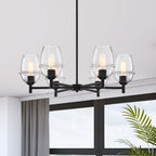 Summer Jazz 6-Light Matte Black Transitional Sputnik Chandelier for Dining Areas with No Bulbs Included