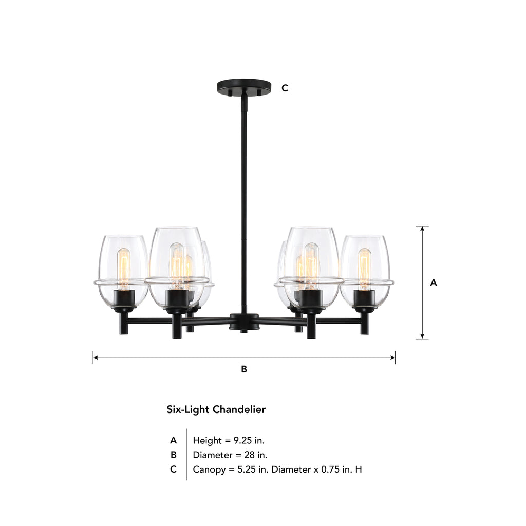 Summer Jazz 6-Light Matte Black Transitional Sputnik Chandelier for Dining Areas with No Bulbs Included
