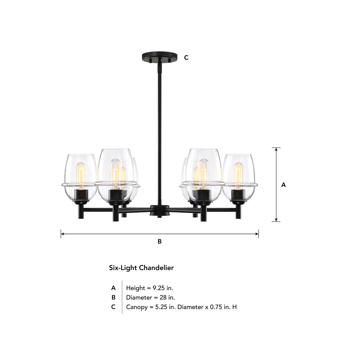 Summer Jazz 6-Light Matte Black Transitional Sputnik Chandelier for Dining Areas with No Bulbs Included