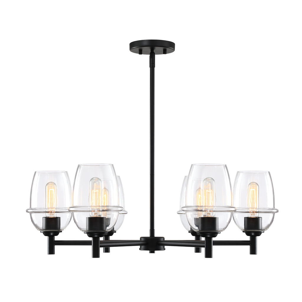 Summer Jazz 6-Light Matte Black Transitional Sputnik Chandelier for Dining Areas with No Bulbs Included
