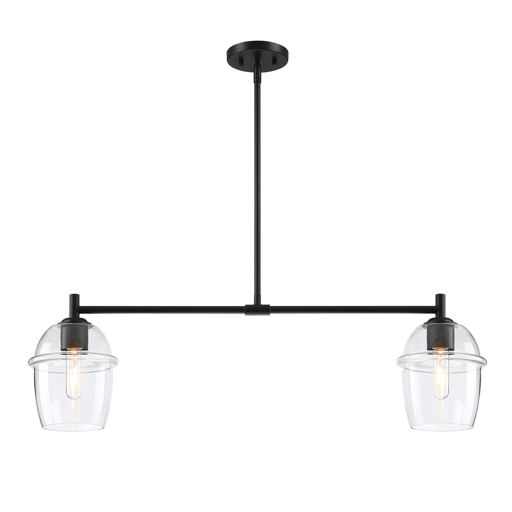 Summer Jazz 2-Light Matte Black Transitional Linear Chandelier for Kitchen Islands with No Bulbs Included