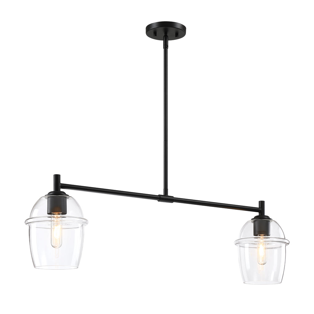 Summer Jazz 2-Light Matte Black Transitional Linear Chandelier for Kitchen Islands with No Bulbs Included