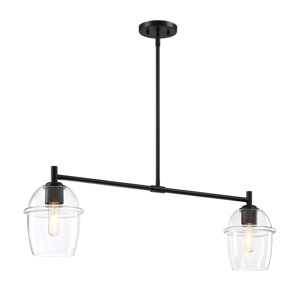 Summer Jazz 2-Light Matte Black Transitional Linear Chandelier for Kitchen Islands with No Bulbs Included
