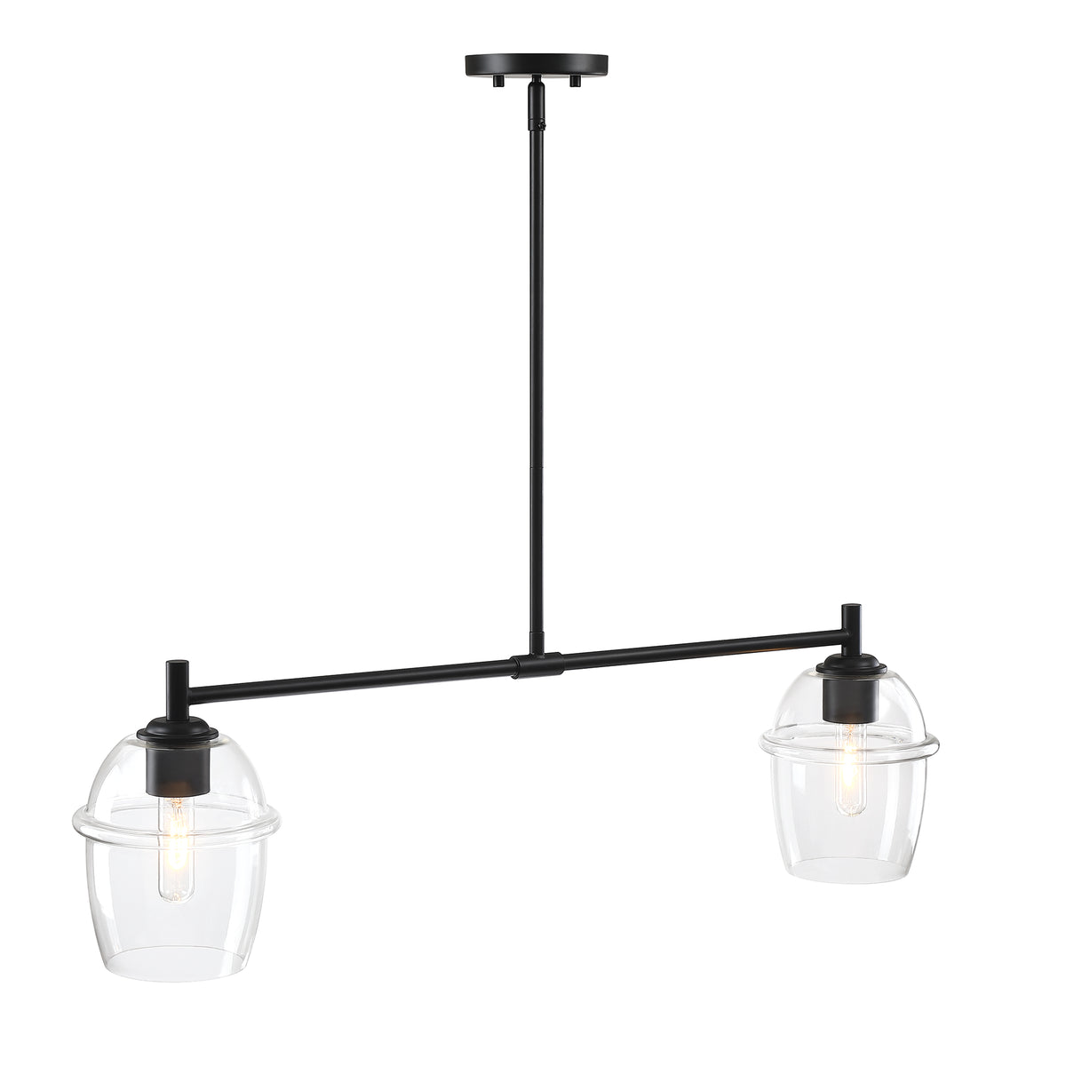 Summer Jazz 2-Light Matte Black Transitional Linear Chandelier for Kitchen Islands with No Bulbs Included
