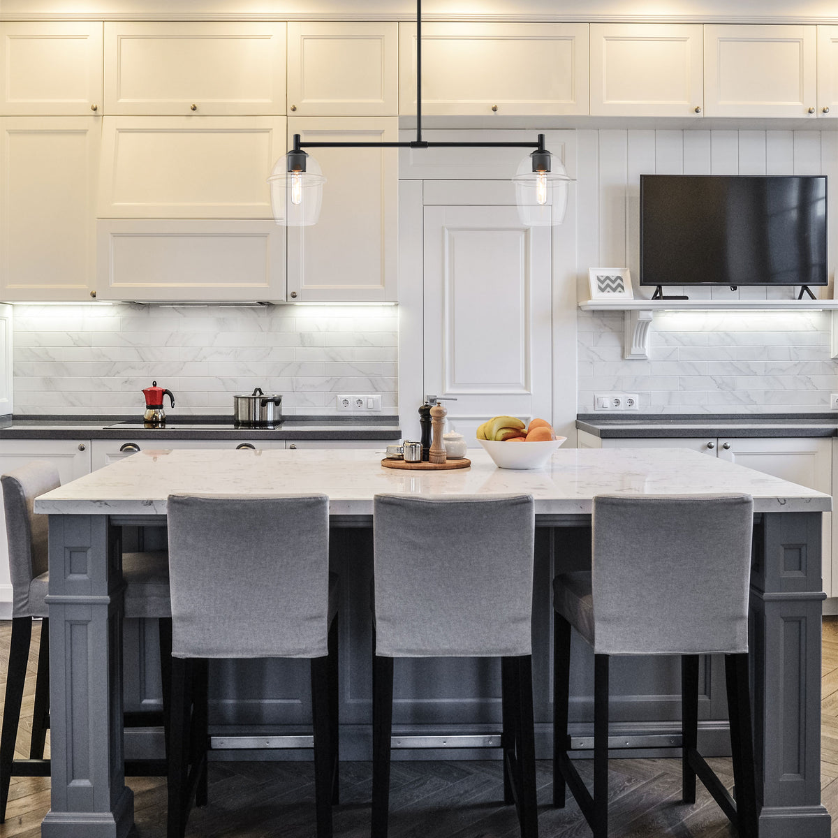 Summer Jazz 2-Light Matte Black Transitional Linear Chandelier for Kitchen Islands with No Bulbs Included