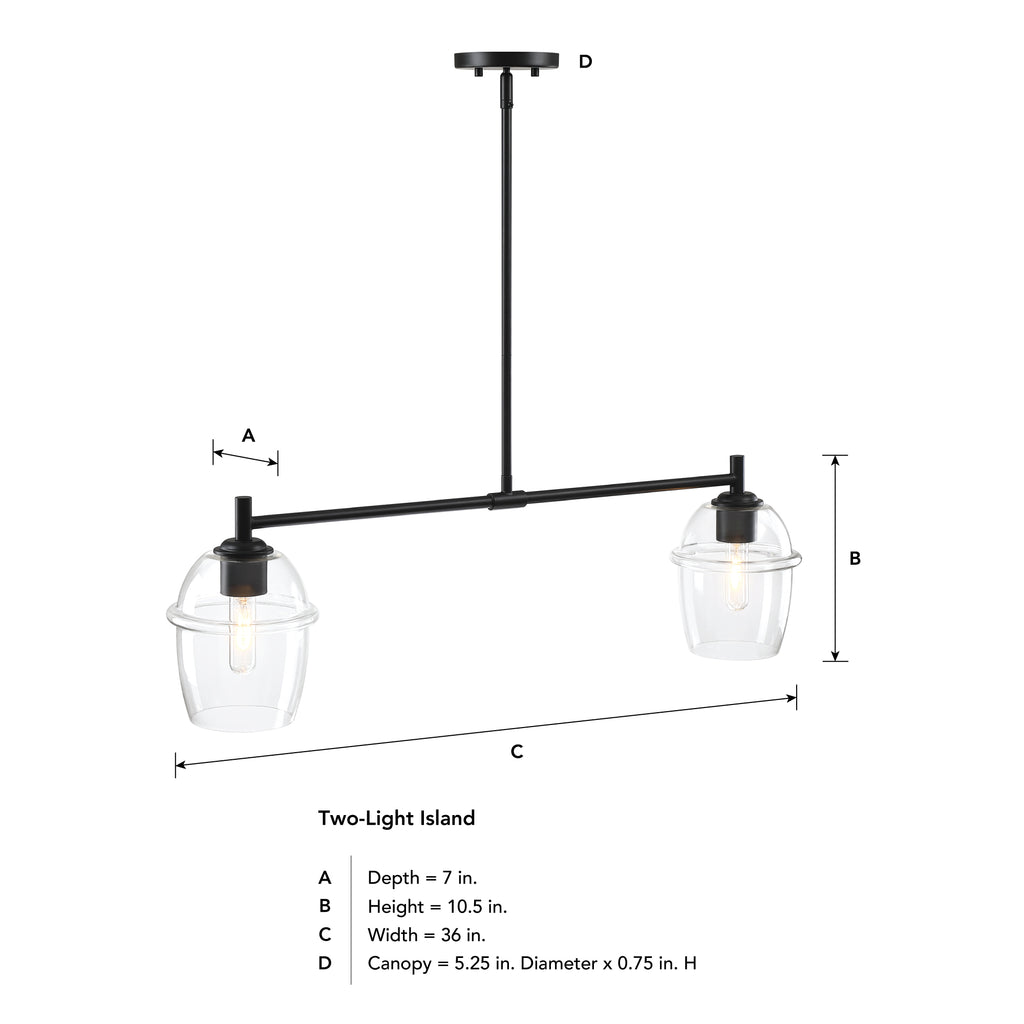 Summer Jazz 2-Light Matte Black Transitional Linear Chandelier for Kitchen Islands with No Bulbs Included