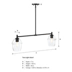 Summer Jazz 2-Light Matte Black Transitional Linear Chandelier for Kitchen Islands with No Bulbs Included