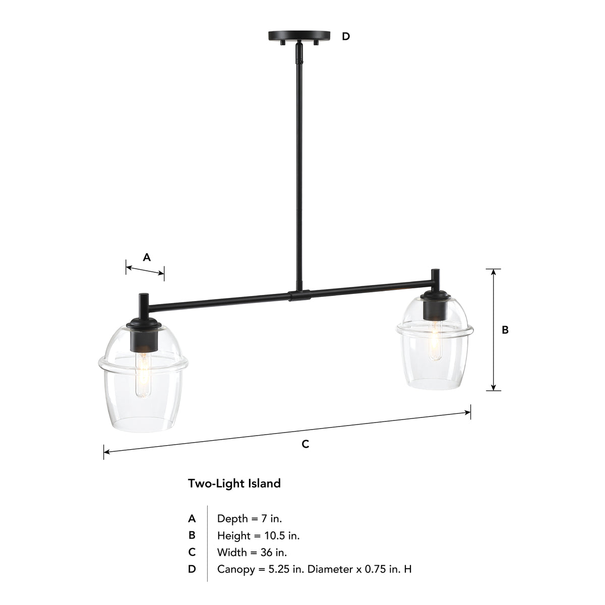 Summer Jazz 2-Light Matte Black Transitional Linear Chandelier for Kitchen Islands with No Bulbs Included