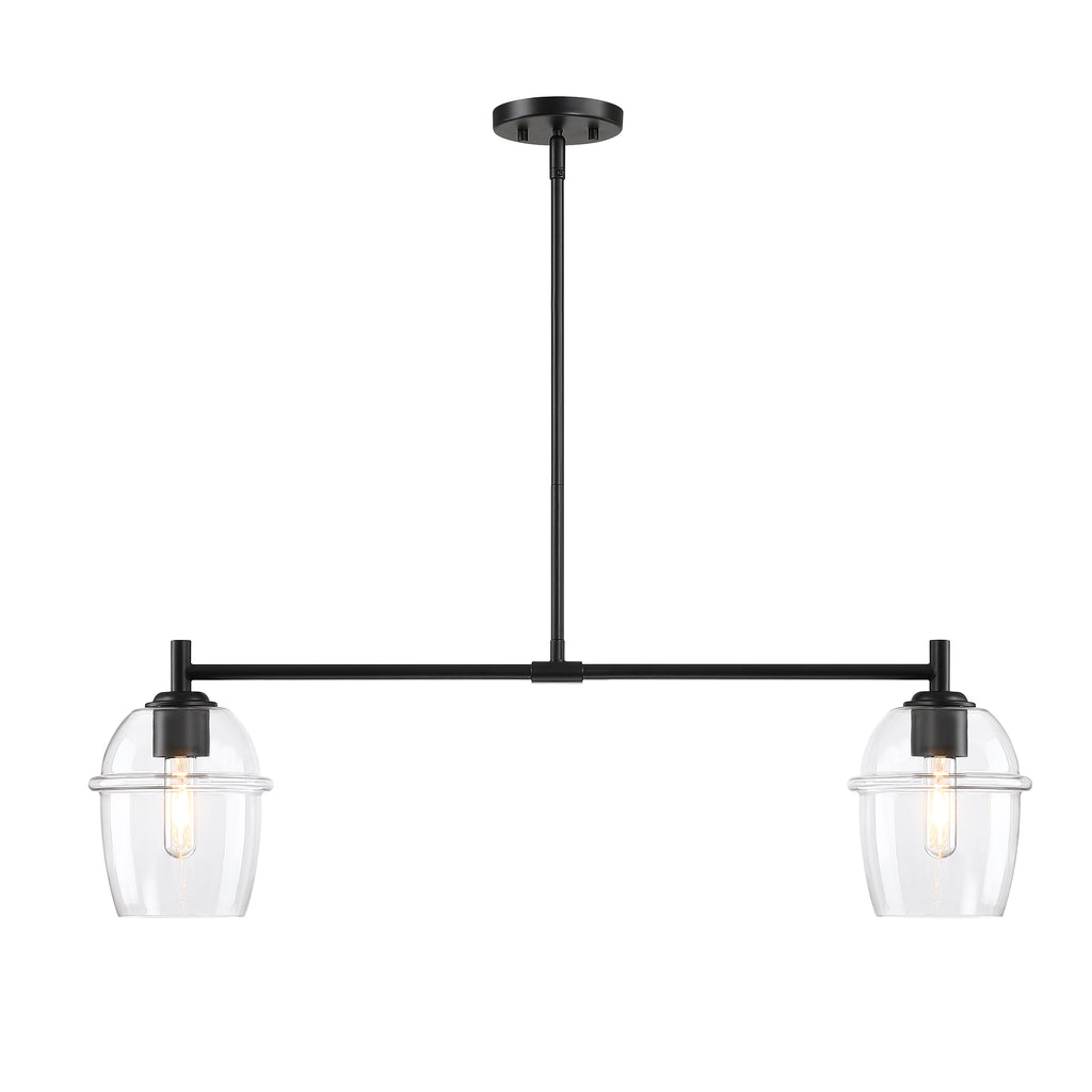 Summer Jazz 2-Light Matte Black Transitional Linear Chandelier for Kitchen Islands with No Bulbs Included