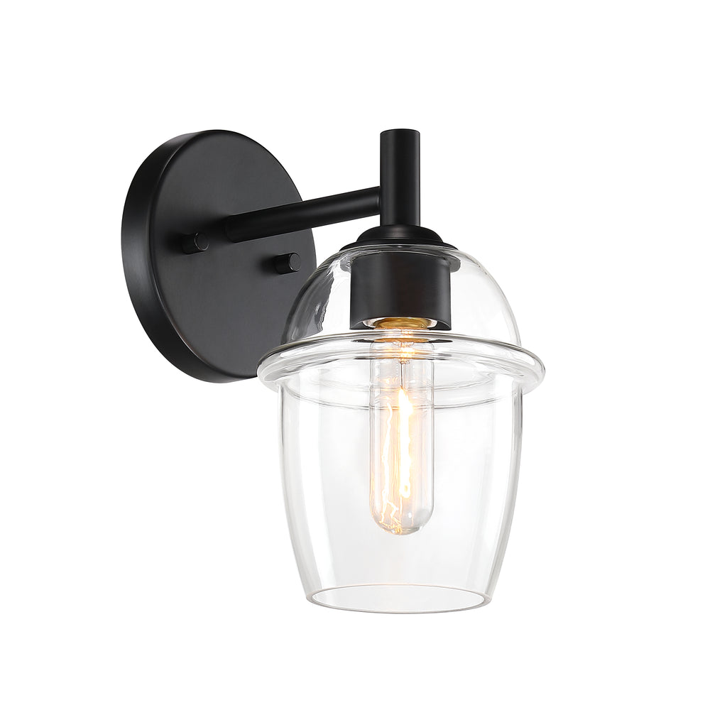 Summer Jazz 5.5 in. 1-Light Matte Black Transitional Wall Sconce with Clear Glass Shade for Bathrooms