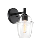 Summer Jazz 5.5 in. 1-Light Matte Black Transitional Wall Sconce with Clear Glass Shade for Bathrooms
