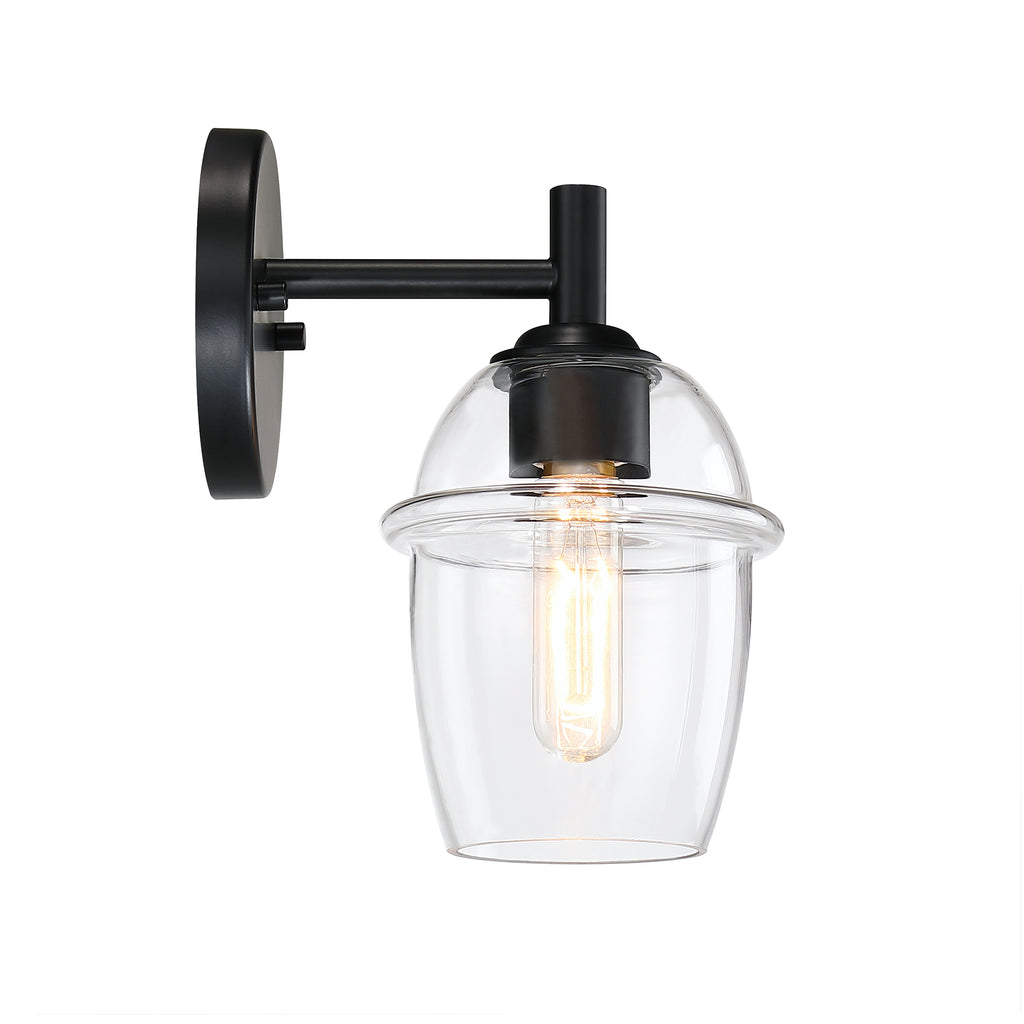 Summer Jazz 5.5 in. 1-Light Matte Black Transitional Wall Sconce with Clear Glass Shade for Bathrooms