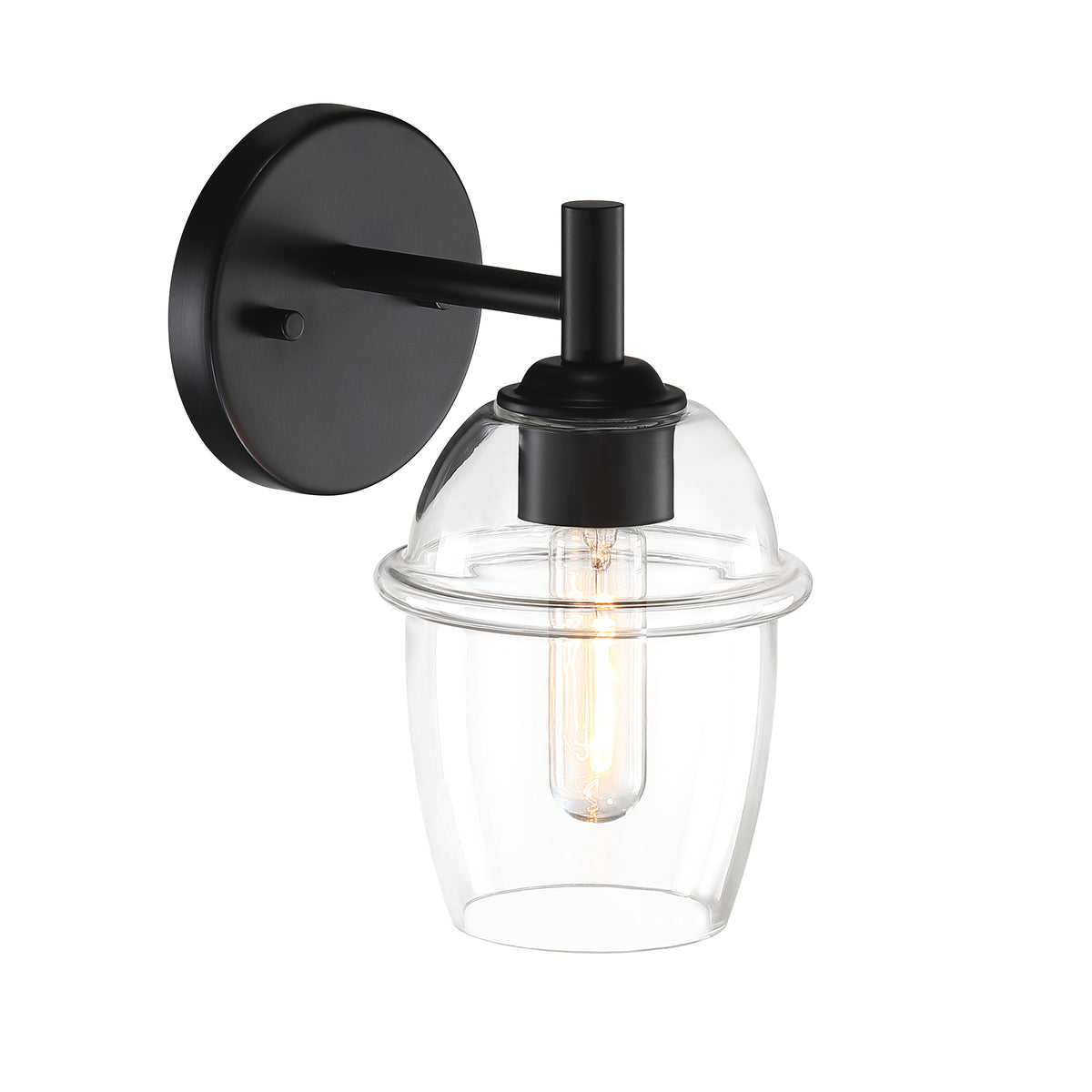 Summer Jazz 5.5 in. 1-Light Matte Black Transitional Wall Sconce with Clear Glass Shade for Bathrooms