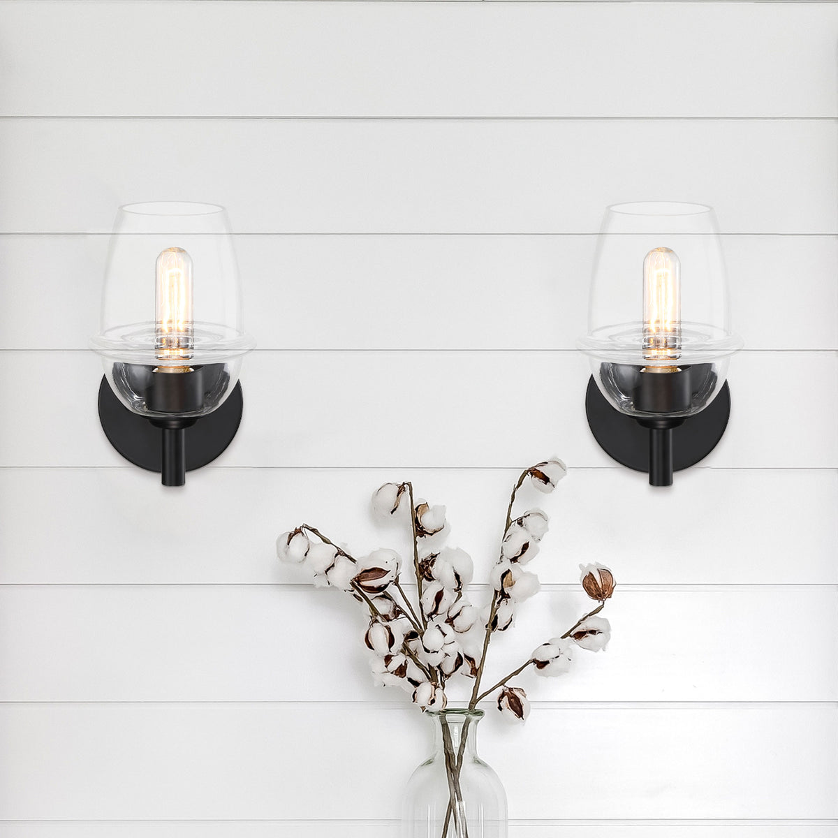 Summer Jazz 5.5 in. 1-Light Matte Black Transitional Wall Sconce with Clear Glass Shade for Bathrooms