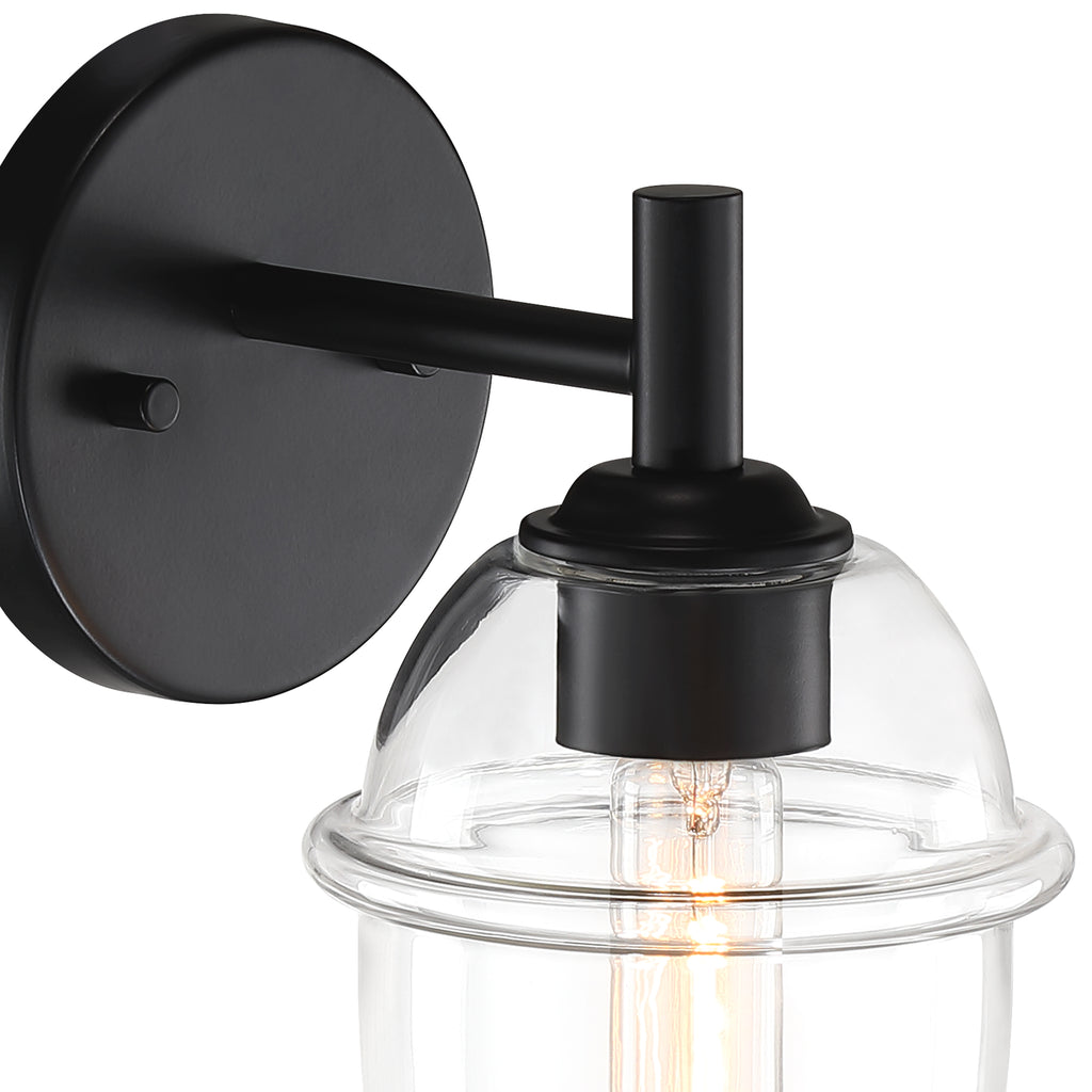 Summer Jazz 5.5 in. 1-Light Matte Black Transitional Wall Sconce with Clear Glass Shade for Bathrooms