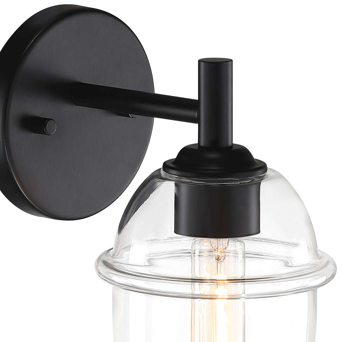 Summer Jazz 5.5 in. 1-Light Matte Black Transitional Wall Sconce with Clear Glass Shade for Bathrooms