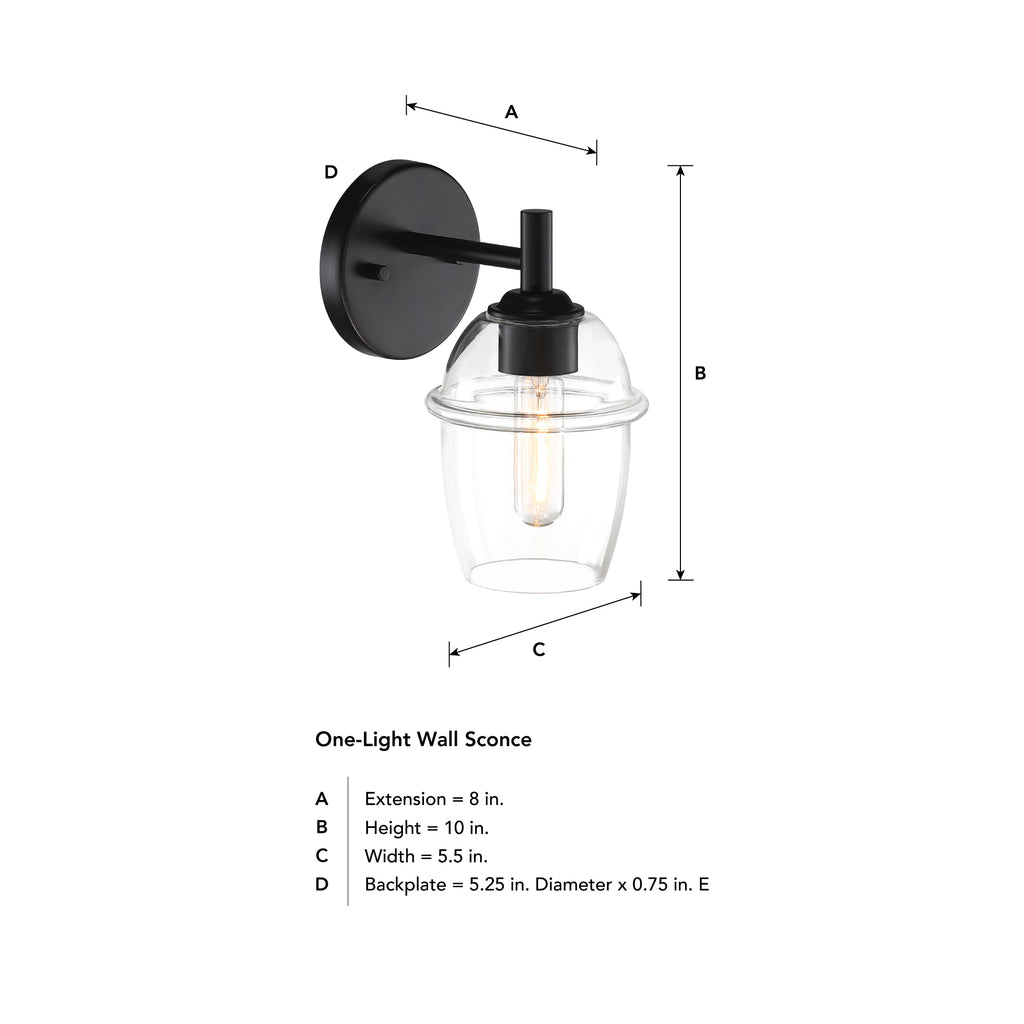 Summer Jazz 5.5 in. 1-Light Matte Black Transitional Wall Sconce with Clear Glass Shade for Bathrooms