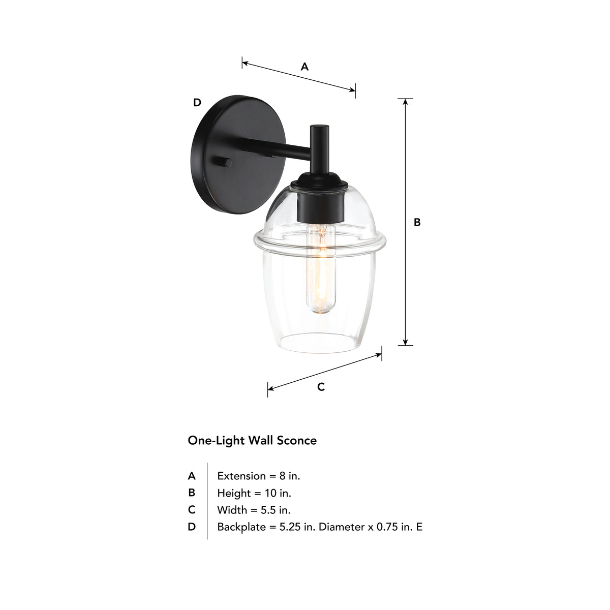 Summer Jazz 5.5 in. 1-Light Matte Black Transitional Wall Sconce with Clear Glass Shade for Bathrooms