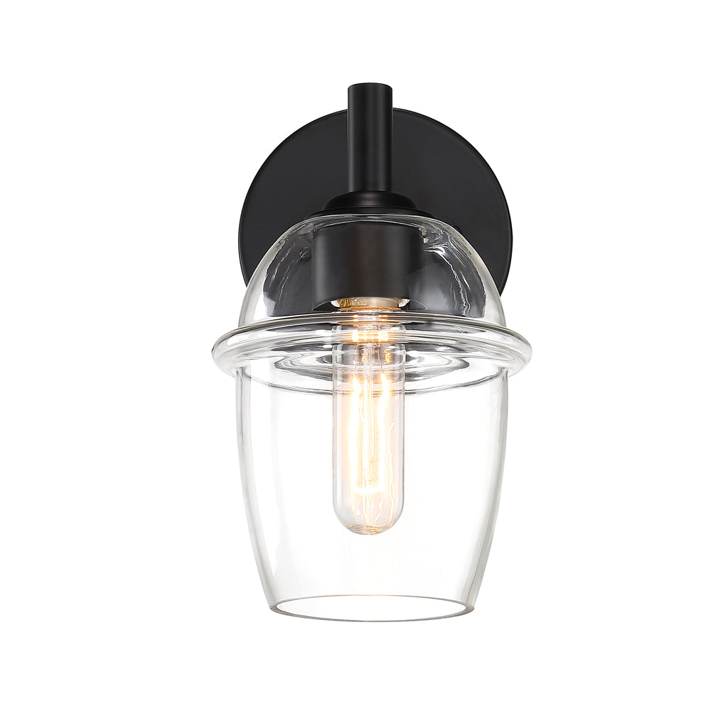 Summer Jazz 5.5 in. 1-Light Matte Black Transitional Wall Sconce with Clear Glass Shade for Bathrooms