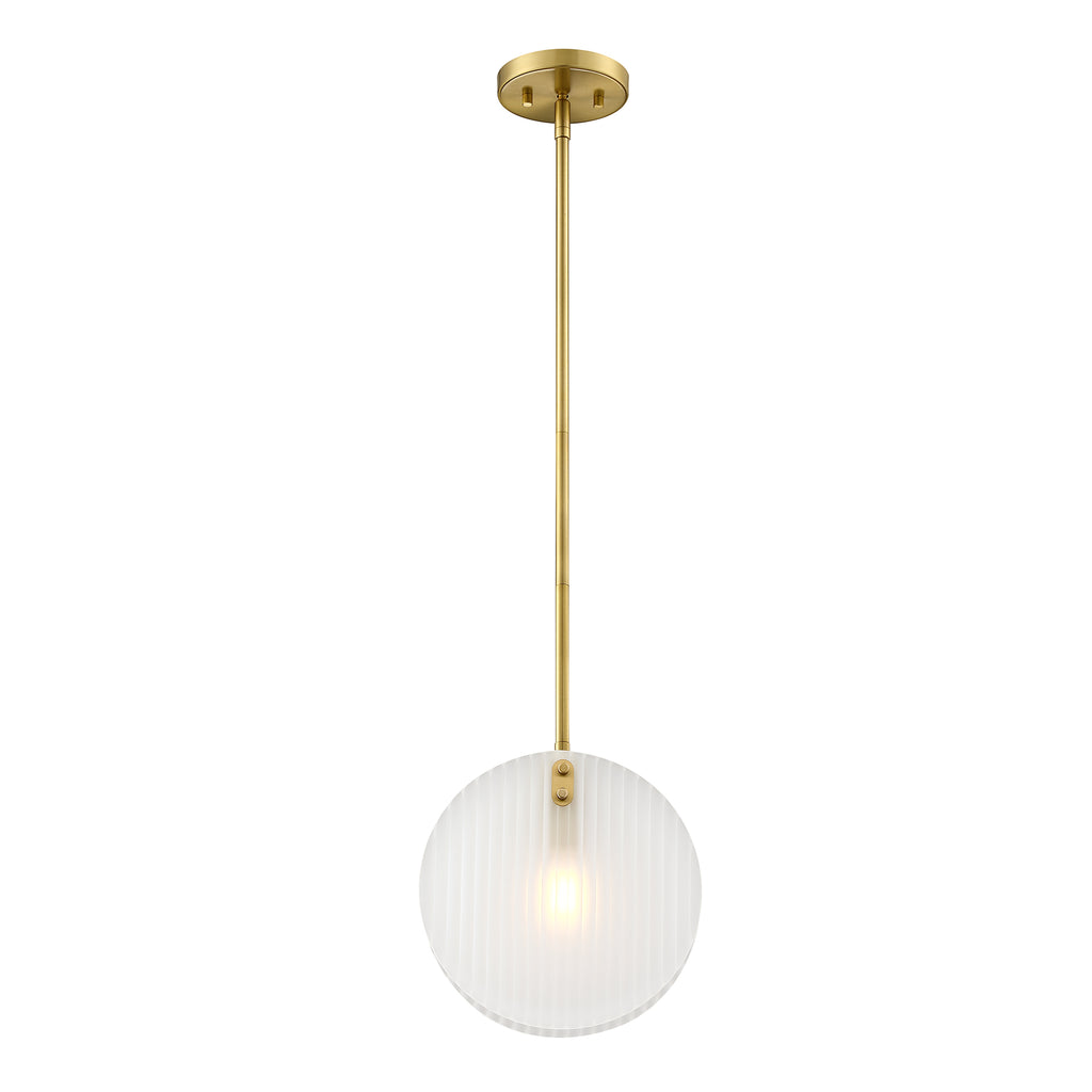 Sky 60-Watt 1-Light Brushed Gold Transitional Pendant Light with Etched Fluted Glass Shade and No Bulbs Included