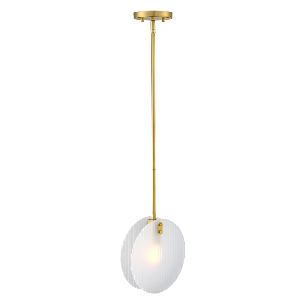 Sky 60-Watt 1-Light Brushed Gold Transitional Pendant Light with Etched Fluted Glass Shade and No Bulbs Included