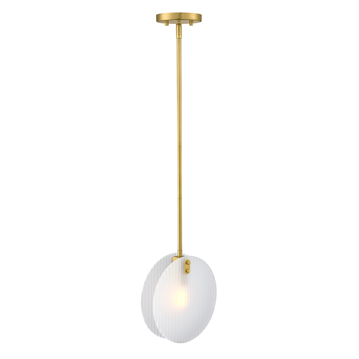 Sky 60-Watt 1-Light Brushed Gold Transitional Pendant Light with Etched Fluted Glass Shade and No Bulbs Included