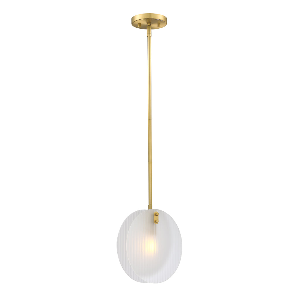 Sky 60-Watt 1-Light Brushed Gold Transitional Pendant Light with Etched Fluted Glass Shade and No Bulbs Included