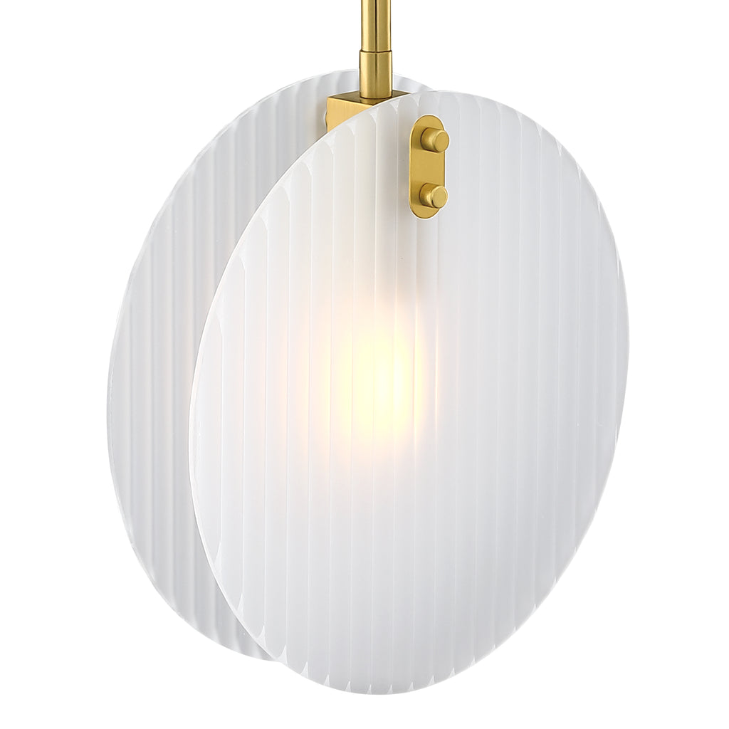 Sky 60-Watt 1-Light Brushed Gold Transitional Pendant Light with Etched Fluted Glass Shade and No Bulbs Included