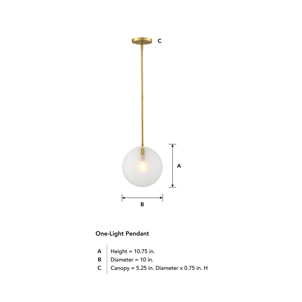 Sky 60-Watt 1-Light Brushed Gold Transitional Pendant Light with Etched Fluted Glass Shade and No Bulbs Included
