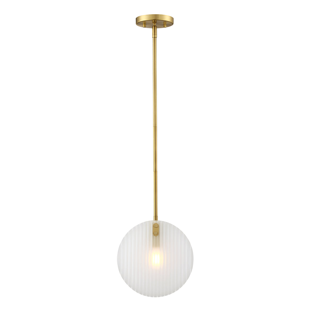 Sky 60-Watt 1-Light Brushed Gold Transitional Pendant Light with Etched Fluted Glass Shade and No Bulbs Included