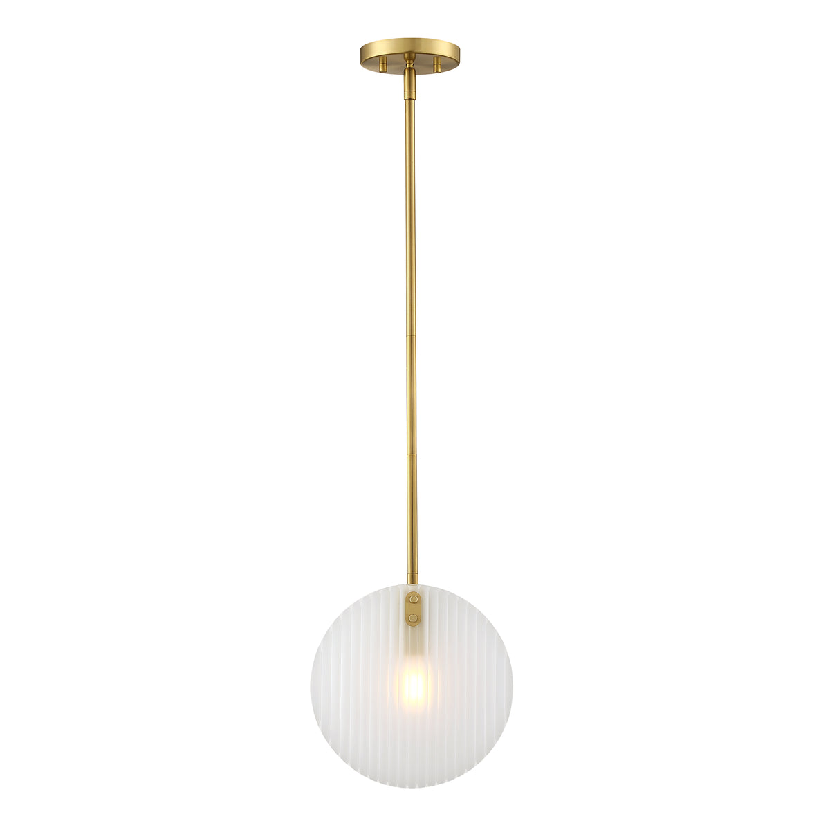 Sky 60-Watt 1-Light Brushed Gold Transitional Pendant Light with Etched Fluted Glass Shade and No Bulbs Included
