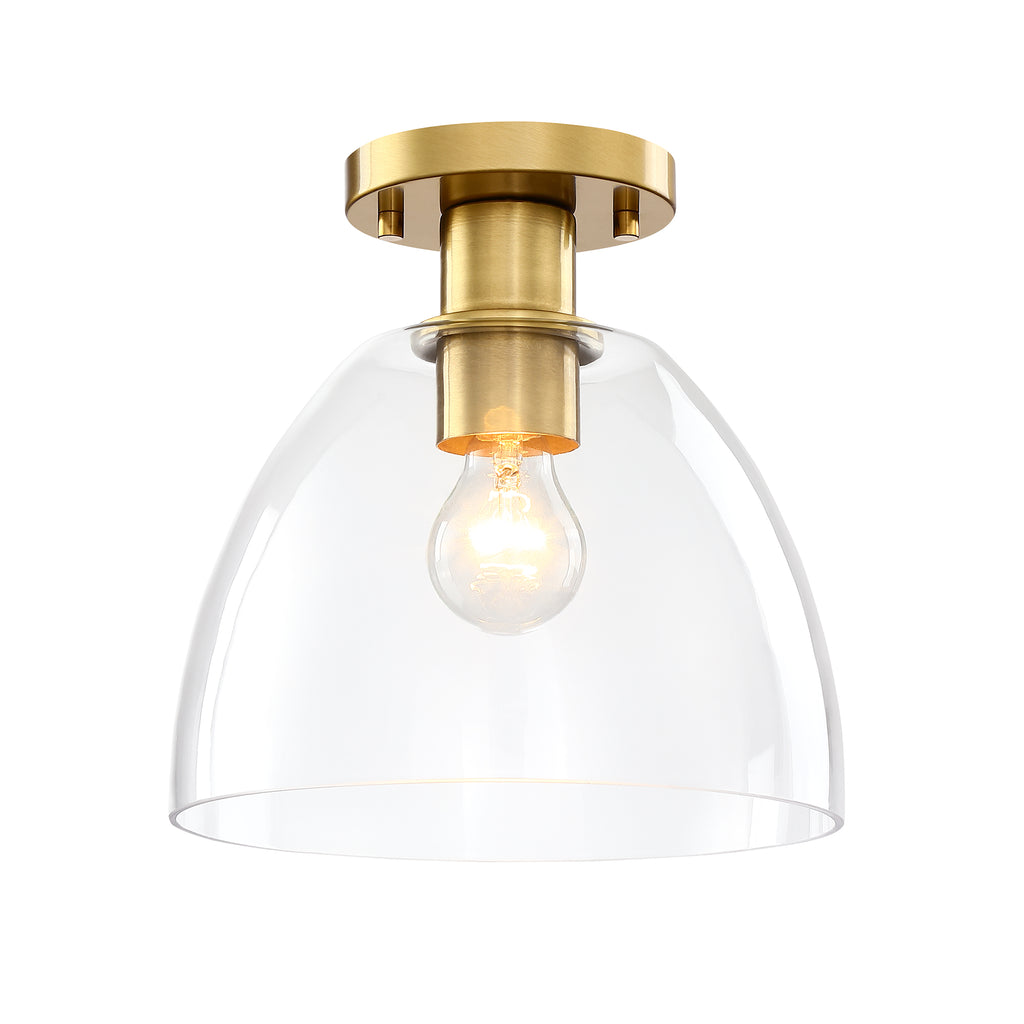 Indigo 10 in. 1-Light Brushed Gold Modern Entryway Semi-Flush Mount with Clear Glass Shade