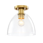 Indigo 10 in. 1-Light Brushed Gold Modern Entryway Semi-Flush Mount with Clear Glass Shade