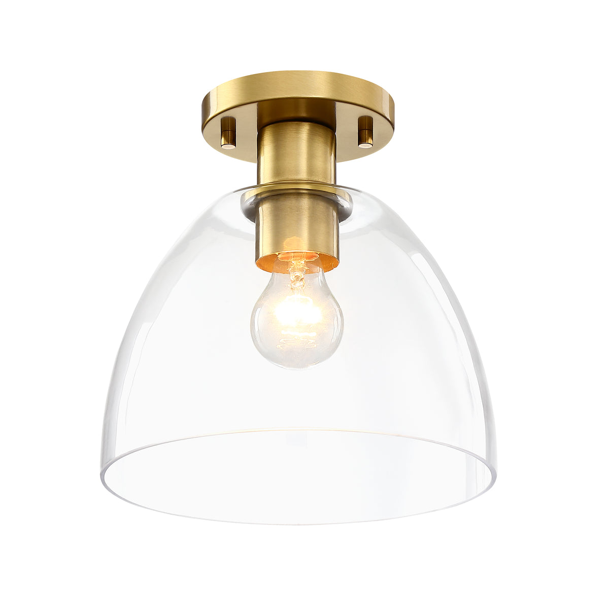 Indigo 10 in. 1-Light Brushed Gold Modern Entryway Semi-Flush Mount with Clear Glass Shade