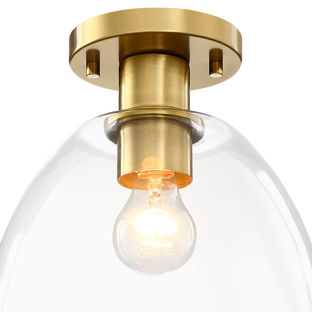 Indigo 10 in. 1-Light Brushed Gold Modern Entryway Semi-Flush Mount with Clear Glass Shade
