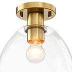 Indigo 10 in. 1-Light Brushed Gold Modern Entryway Semi-Flush Mount with Clear Glass Shade