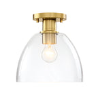 Indigo 10 in. 1-Light Brushed Gold Modern Entryway Semi-Flush Mount with Clear Glass Shade