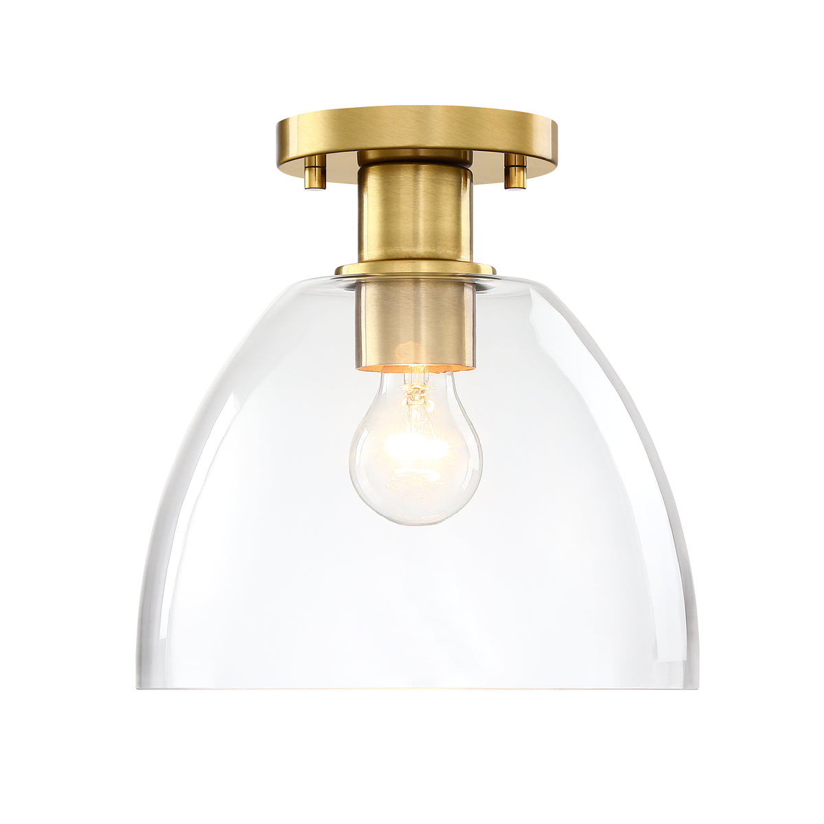 Indigo 10 in. 1-Light Brushed Gold Modern Entryway Semi-Flush Mount with Clear Glass Shade