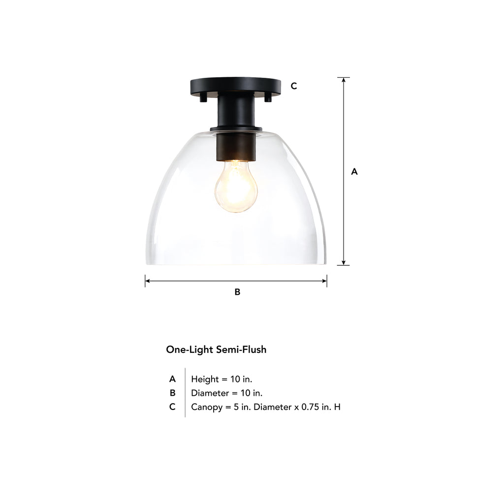 Indigo 10 in. 1-Light Brushed Gold Modern Entryway Semi-Flush Mount with Clear Glass Shade