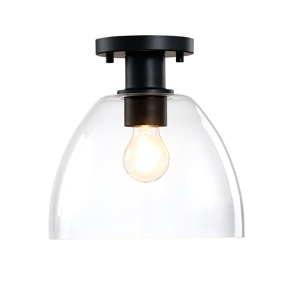 Indigo 10 in. 1-Light Brushed Gold Modern Entryway Semi-Flush Mount with Clear Glass Shade