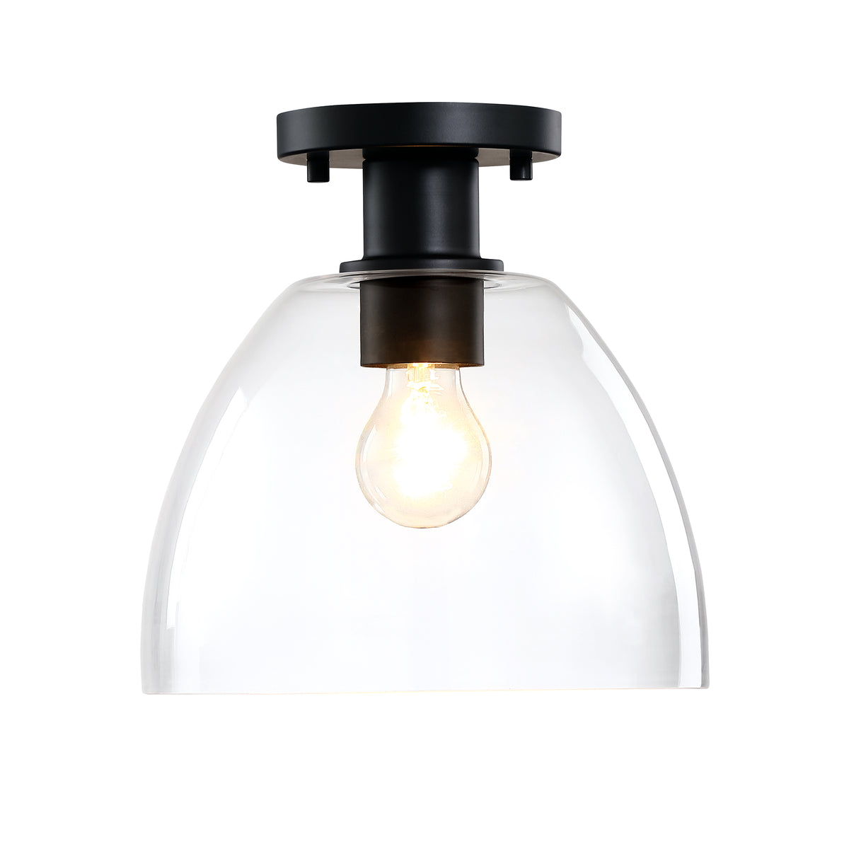 Indigo 10 in. 1-Light Brushed Gold Modern Entryway Semi-Flush Mount with Clear Glass Shade