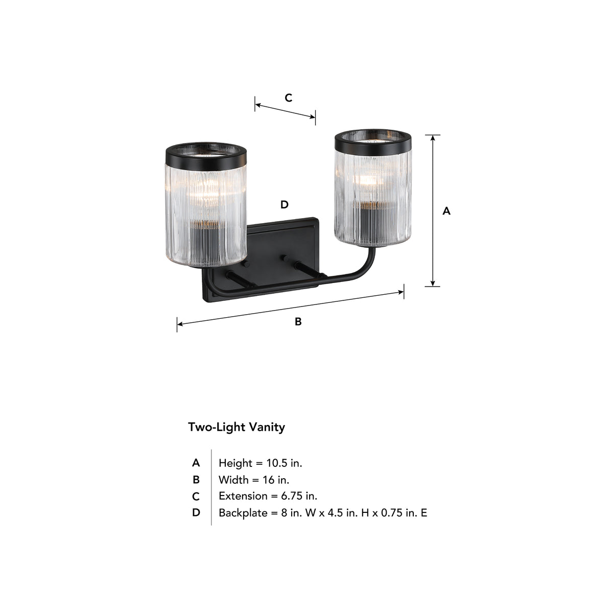 Aspen 16 in. 2-Light Matte Black Modern Wall Vanity Light for Bathrooms for Bathrooms