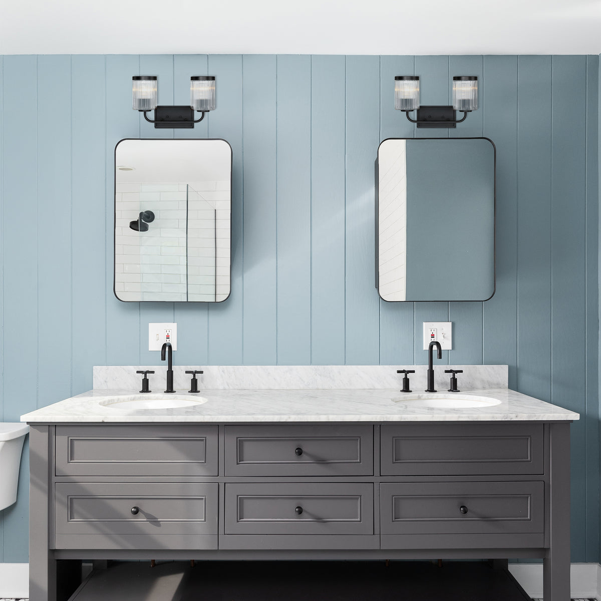 Aspen 16 in. 2-Light Matte Black Modern Wall Vanity Light for Bathrooms for Bathrooms