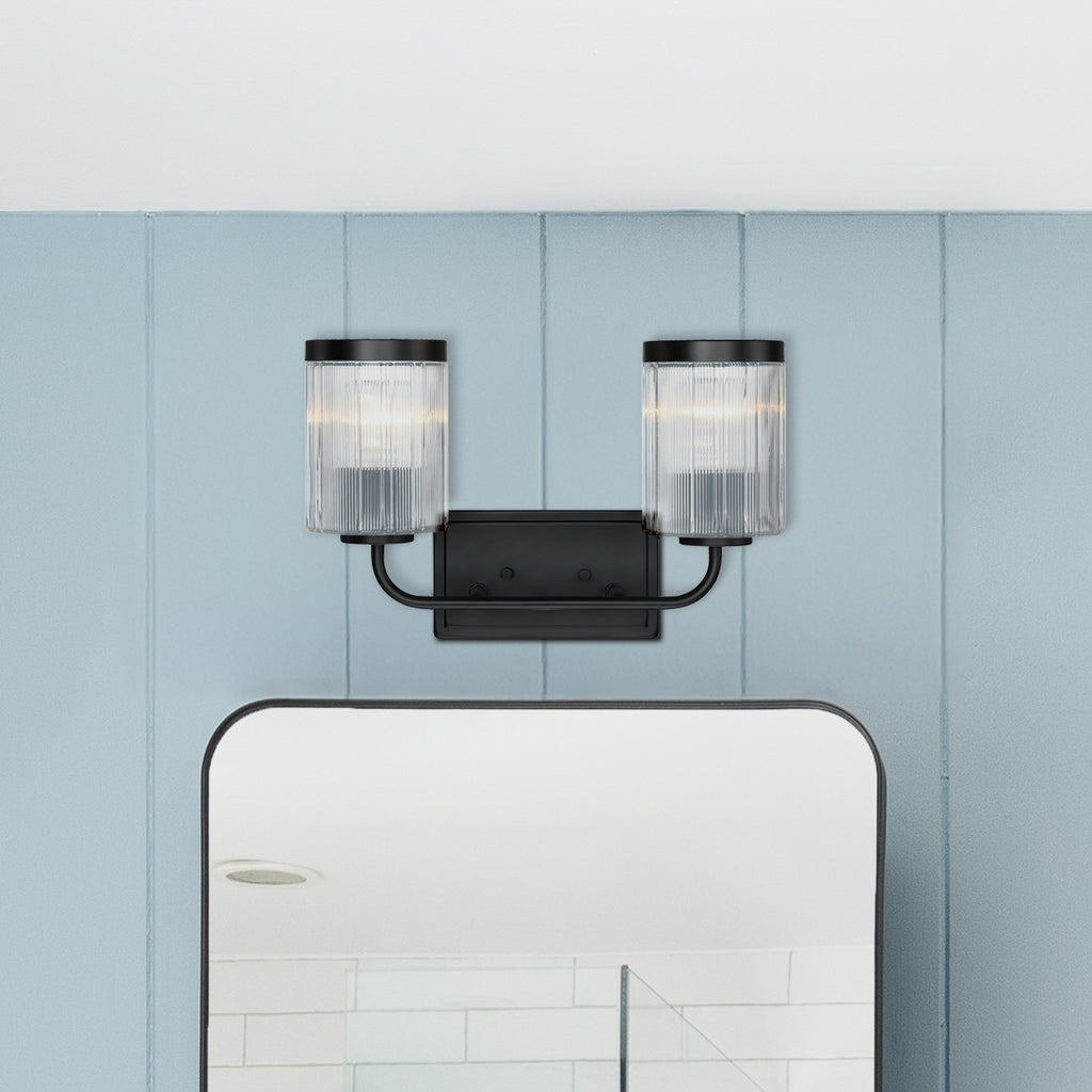 Aspen 16 in. 2-Light Matte Black Modern Wall Vanity Light for Bathrooms for Bathrooms