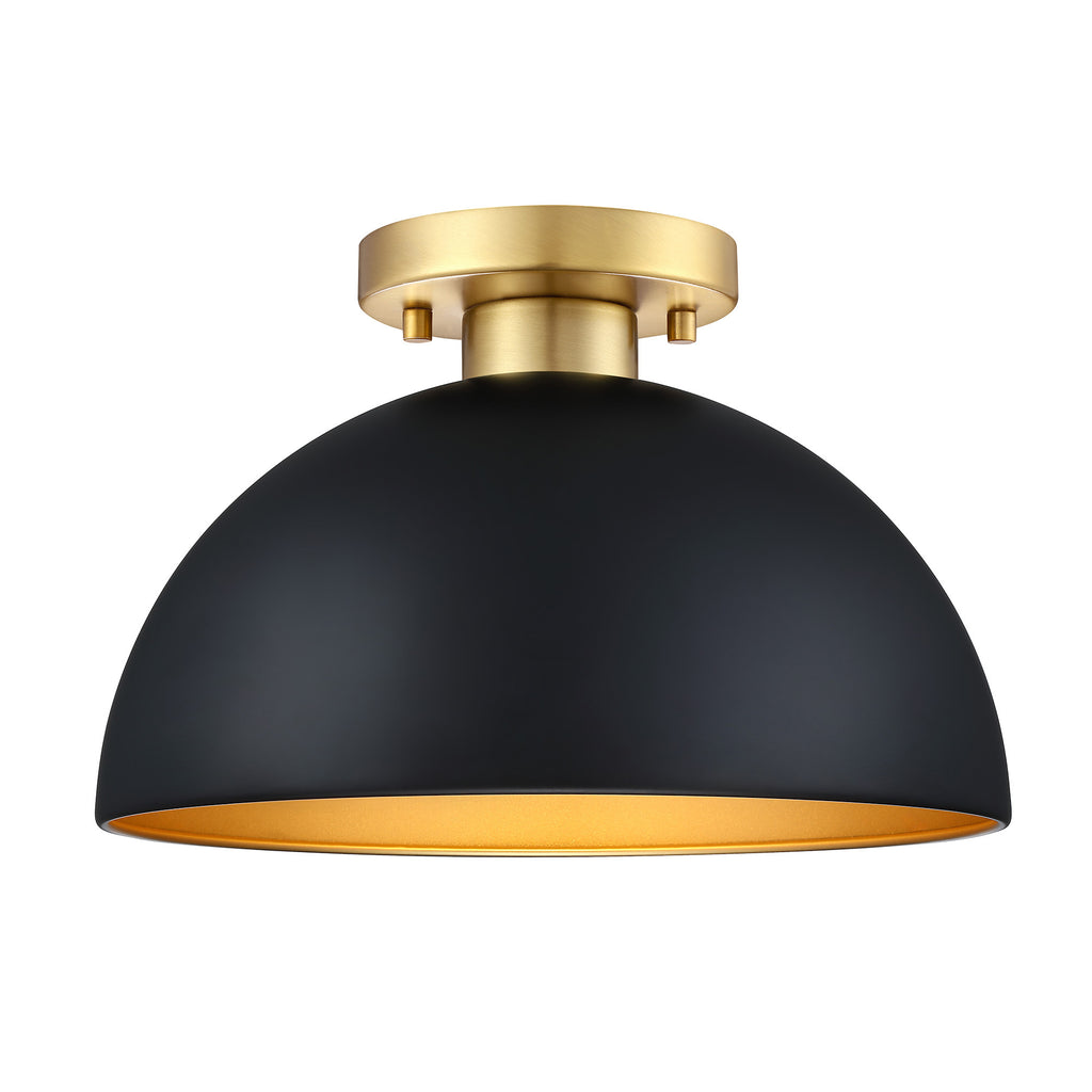 12 in. 1-Light Modern Matte Black Semi-Flush Mount with Metal Shade for Entryways