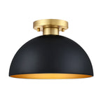 12 in. 1-Light Modern Matte Black Semi-Flush Mount with Metal Shade for Entryways